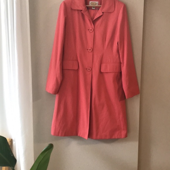 Talbots Coral Button Up Rain Trench Coat Size M - Picture 5 of 17